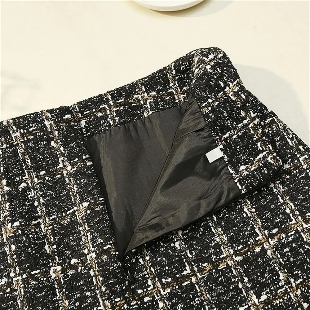 Korean Style High Waist Winter Plaid Skirt Thick Woolen Saia Feminina Tweed Skirt Slim A-line Mini Skirt Women Ladies