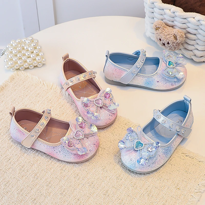 Mädchen Mary Jane Prinzessinnen-Flats, Kleinkind Glitzer-Farbverlauf-Kleiderschuhe mit Strass-Schmetterling, Funkelnde Party-Hochzeitsschuhe für Mädchen – Detail 2