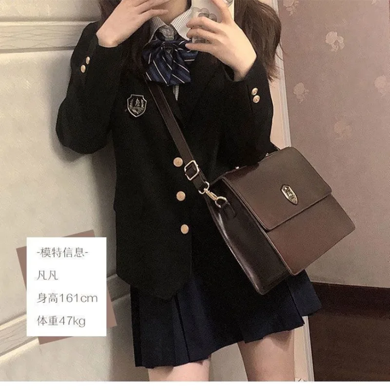 Japanese Preppy Style Student Jk Girls PU Uniform Tote Bag Female Retro Large Book Laptop Shoulder Handbags Crossbody Backpack