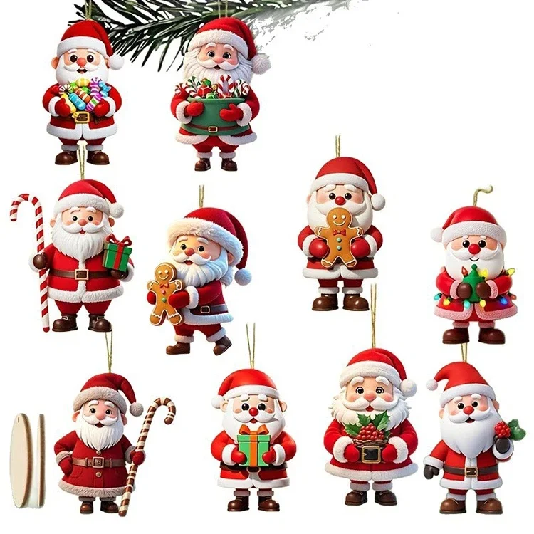 10 قطع شقة خشبية نمط سانتا كلوز دمية على شكل عطلة قلادة 2D الديكور الزنجبيل رجل شجرة عيد الميلاد قلادة هدية #6