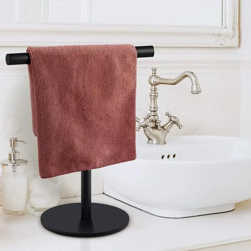 

Mordern Hand Towel Holder T-Shape Standing Towel Rack Countertop Stainless Steel Towel Storage Organizer for Bathroom or Kitchen