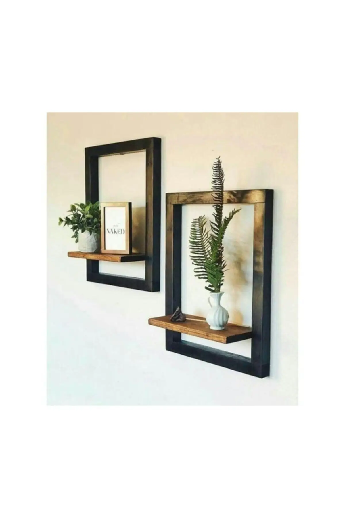 Wooden Wall Frame With Miniature Shelves, 2 Pieces Home Decoration