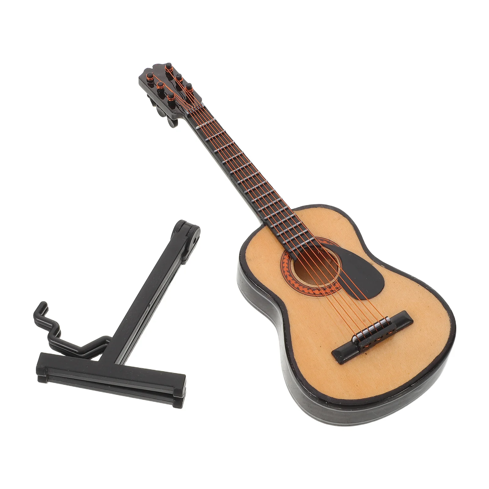 جيتار مصغر جيتار خشبي صغير زينة واقعية للآلات الموسيقية لرف سطح المكتب