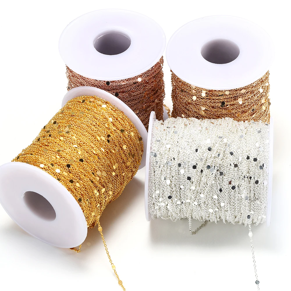 

2 Meters 1.5mm Sequin Link Chain Gold Silver Color Copper Chains for Women Jewelry Making Necklace Bracelet Chain DIY Materials