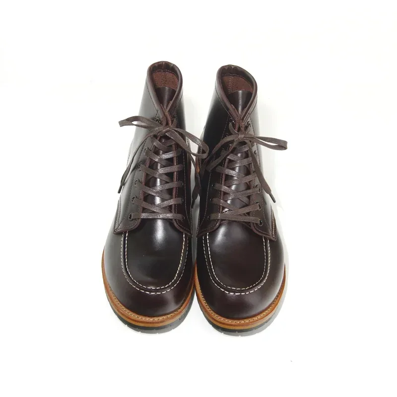 Goodyear-Handmade Toe Layer Cowhide Square Toe Workwear Boots High Tube Retro Motorcycle Lace Up Leather Men's Shoes view 4