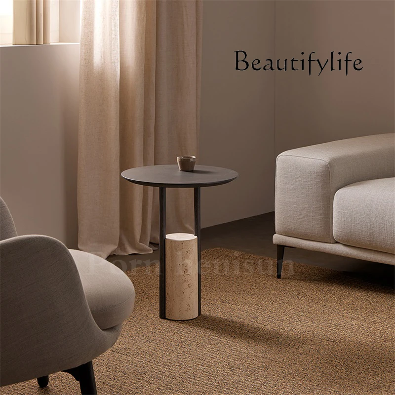 Cream wind tunnel stone edge few designer light luxury high-end household living room coffee table medieval solid wood small rou