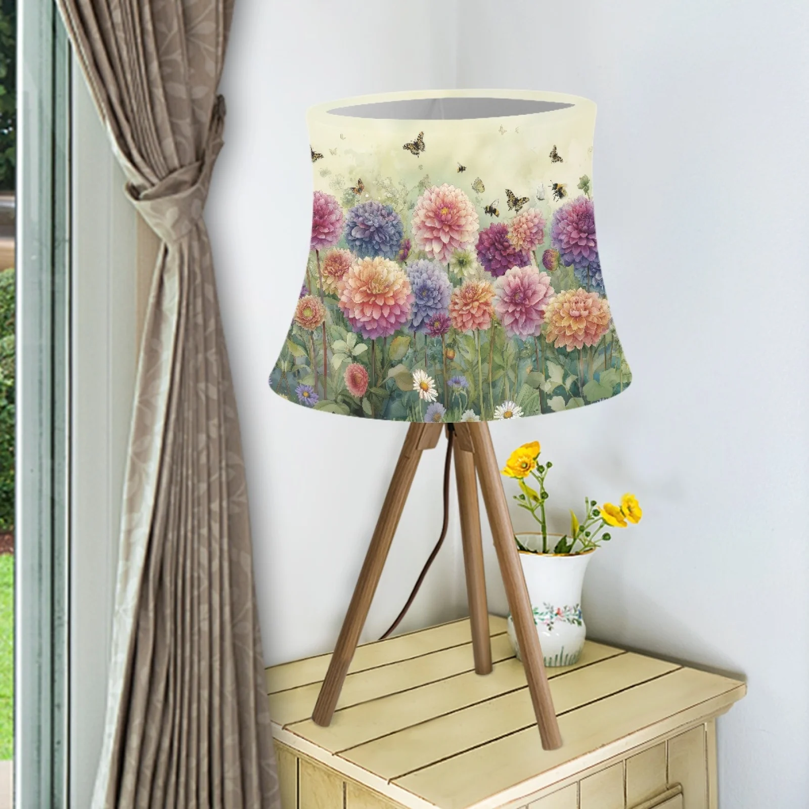 

Lampshades For Living Room Bedroom Butterfly Flowers Print Drum Lamp Shade Cover For Table Lamp Lampshade Covers Stretch Cloth