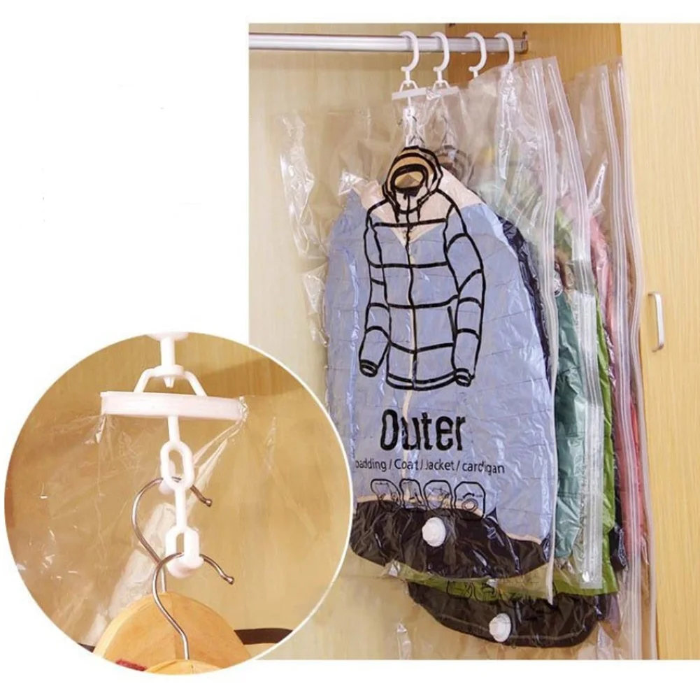 Hang Vacuum Bag for Hanging Clothes Foldable Transparent Border Compression Coat Shirt Storage Pouch Organizer Sealed Bag Home