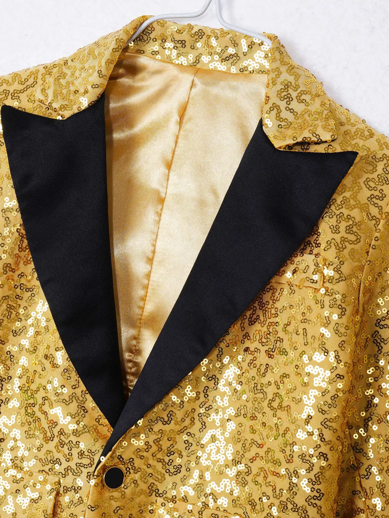 2023 abito formale per ragazzo bambini festa Hip Hop oro lucido paillettes bavero giacca cappotto Blazer smoking festa di banchetto di nozze