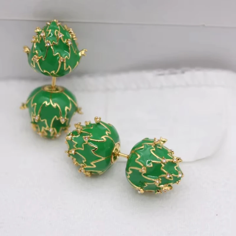 Europe America Designer Cactus Gold Green Crystal Earrings Women Top Quality Luxury Jewelry Trend
