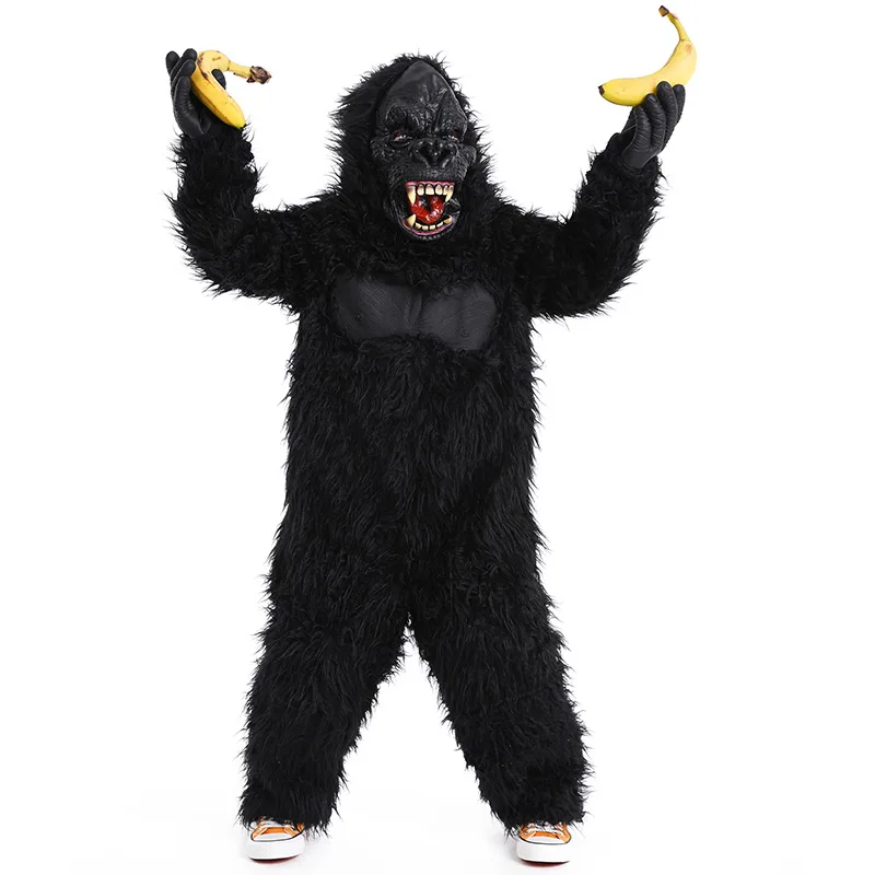 Animal Gorilla Cosplay Traje Macacão de pelúcia preta Conjunto completo Trajes de Halloween para criança