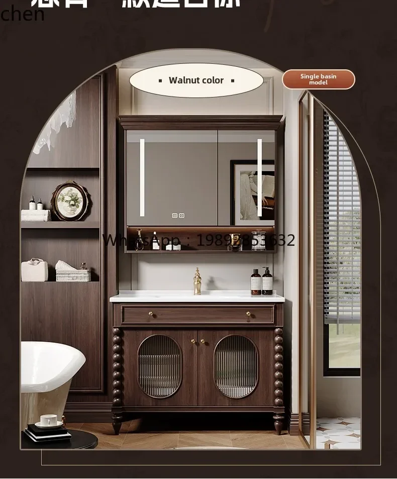 baroque luxury stone ceramic double basin double faucet new Chinese floor-to-ceiling model plus large basin bathroom cabinet