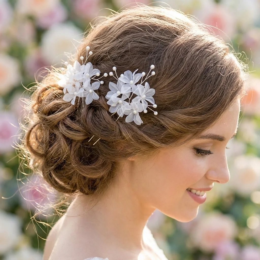2PC Yarn Flower Piece Handmade Hairpin Set Mori Elegant Hair Clip Headdress Party Wedding Jewelry Hair Accessories Gift For Girl image 2