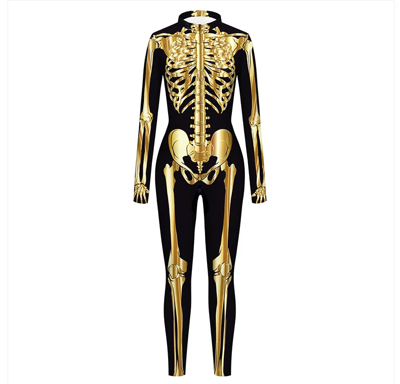 Karneval Halloween Party Fluoreszierender Skelett-Druck Damen Sexy Jumpsuit Cosplay Kostüme Ausgefallener Totenkopf-Bodysuit Mujer 2026 – Detail 8