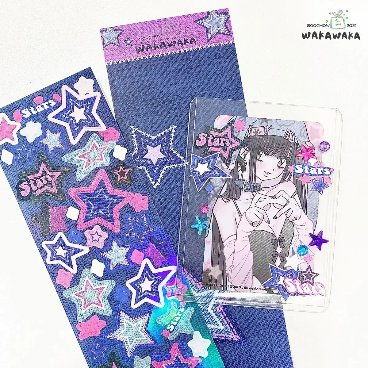 Koreański styl Śliczne naklejki do czasopism Gorąca dekoracja Toploader Materiał do scrapbookingu Kawaii Star Holograficzna pieczęć Deco