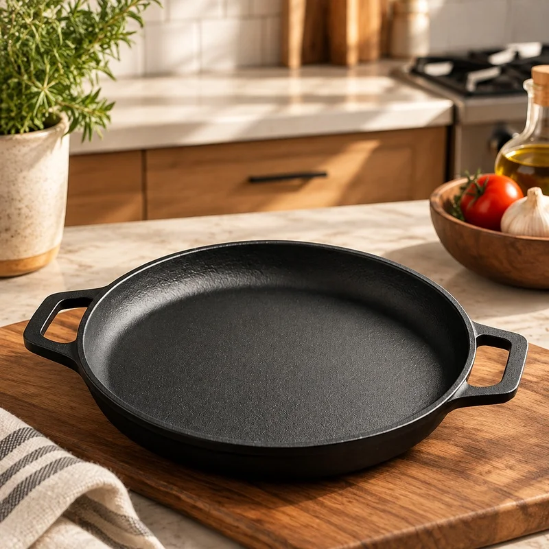 Heavy-Duty Cast Iron Frying Pan with Non-Stick Surface, Ideal for Pancakes, Steaks, Eggs, and Veggies Indoors or Outdoors