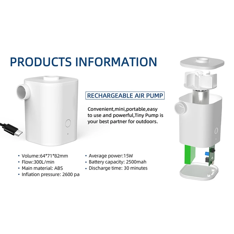キャンプ用ミニ電動エアポンプ,ポータブル,USB充電,枕,水泳リング,インフレータブルボート,屋外