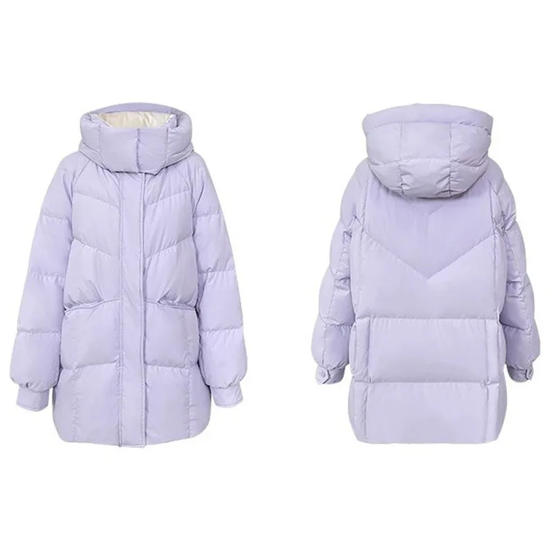 2024 Winter Down Jacket Women High Quality White Duck Down Warm Hooded Women\'s Down Jacket Fashion Temperament Overcoat Top H91