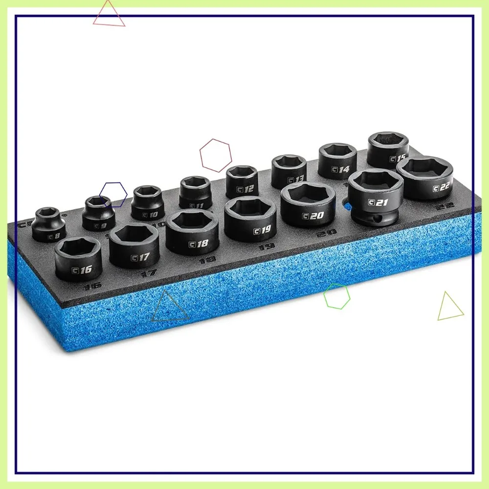 

Набор метрических ударных головок с приводом 3/8 дюйма — компактный набор инструментов для плотных помещений, 15 шт.