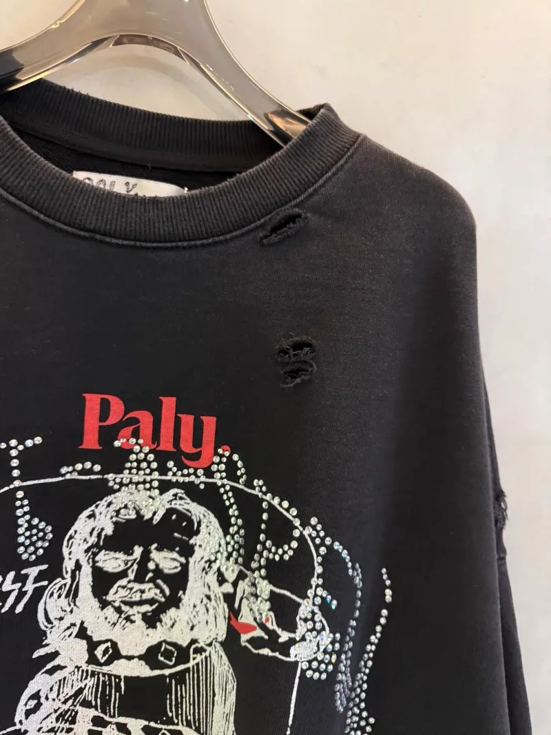 Black Paly Hollywood Pure Cotton Casual Hoodies Men Women Oversized Hot Drill Sweatshirts