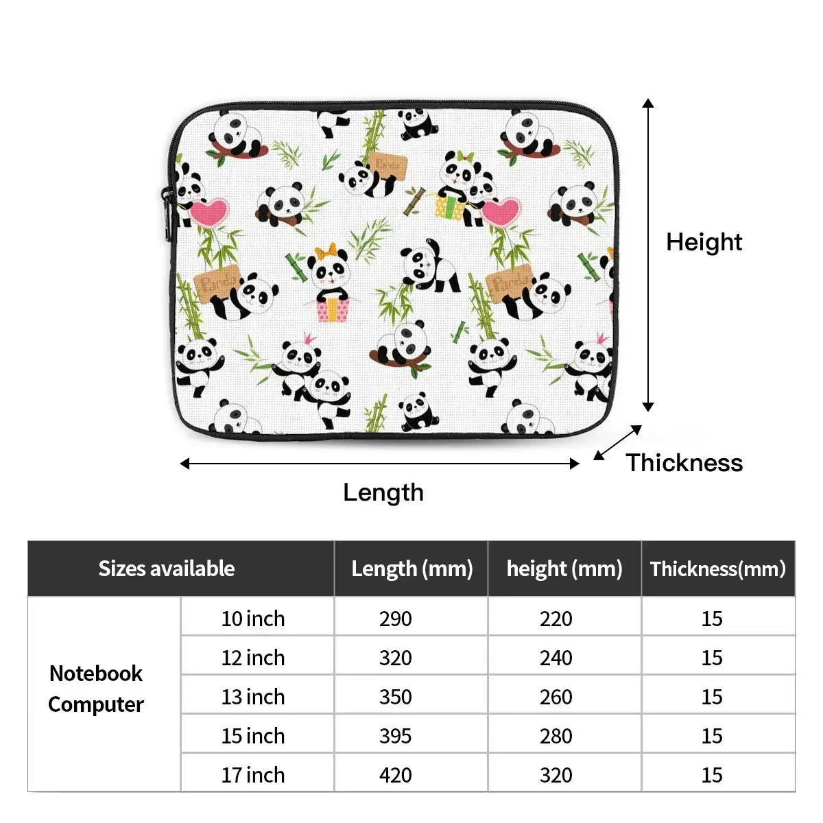 Panda's Pattern Computer ipad Laptop Cover Case17 15 13 12 10 Inch Laptop Sleeve Bag Portable Cover Fundas Pouch