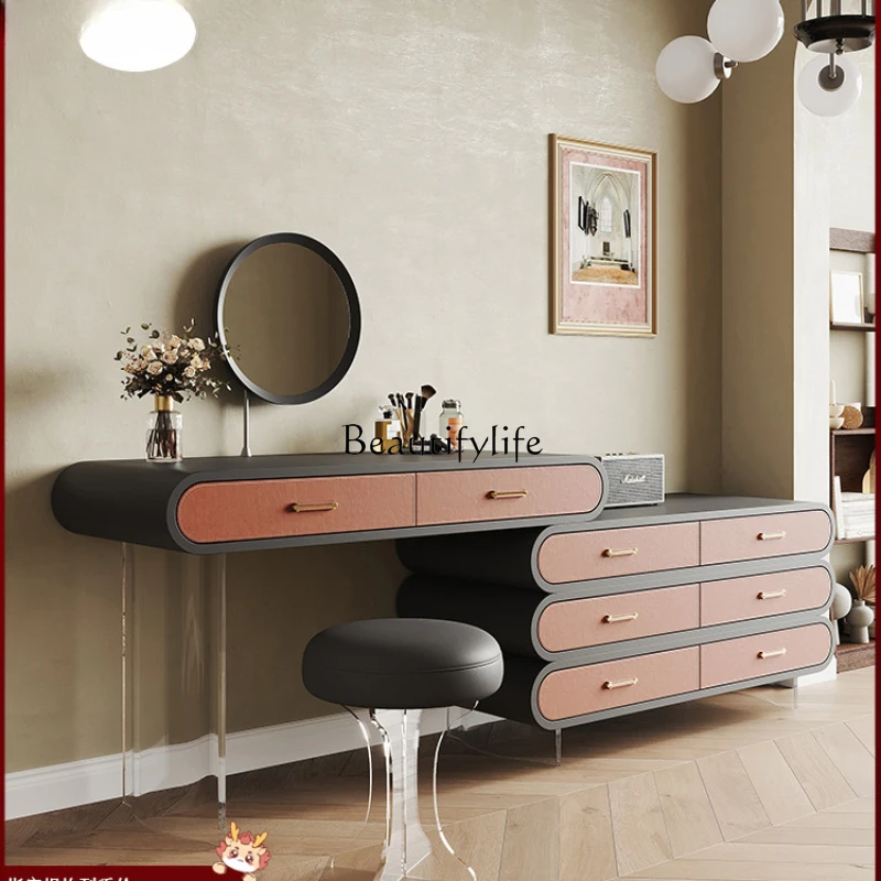 

LD6Bedroom Chest of Drawers Integrated Corner High-Grade Saddle Leather Acrylic French Retro Dresser