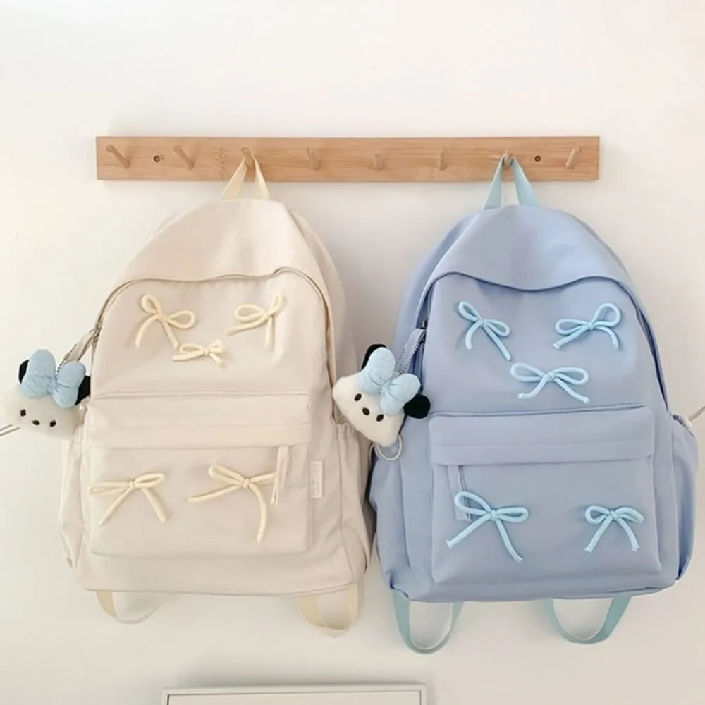 New Large Capacity Bow Backpack Solid Color Bow decoration Girls Backpack Zipper Travel Bag Adults