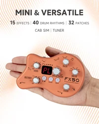 FLAMMA FX50 Practice Guitar Pedal Multi Effects Pedal Mini Portable with 40 Drum Rhythms15 Effects 32 Patches Tuner Function