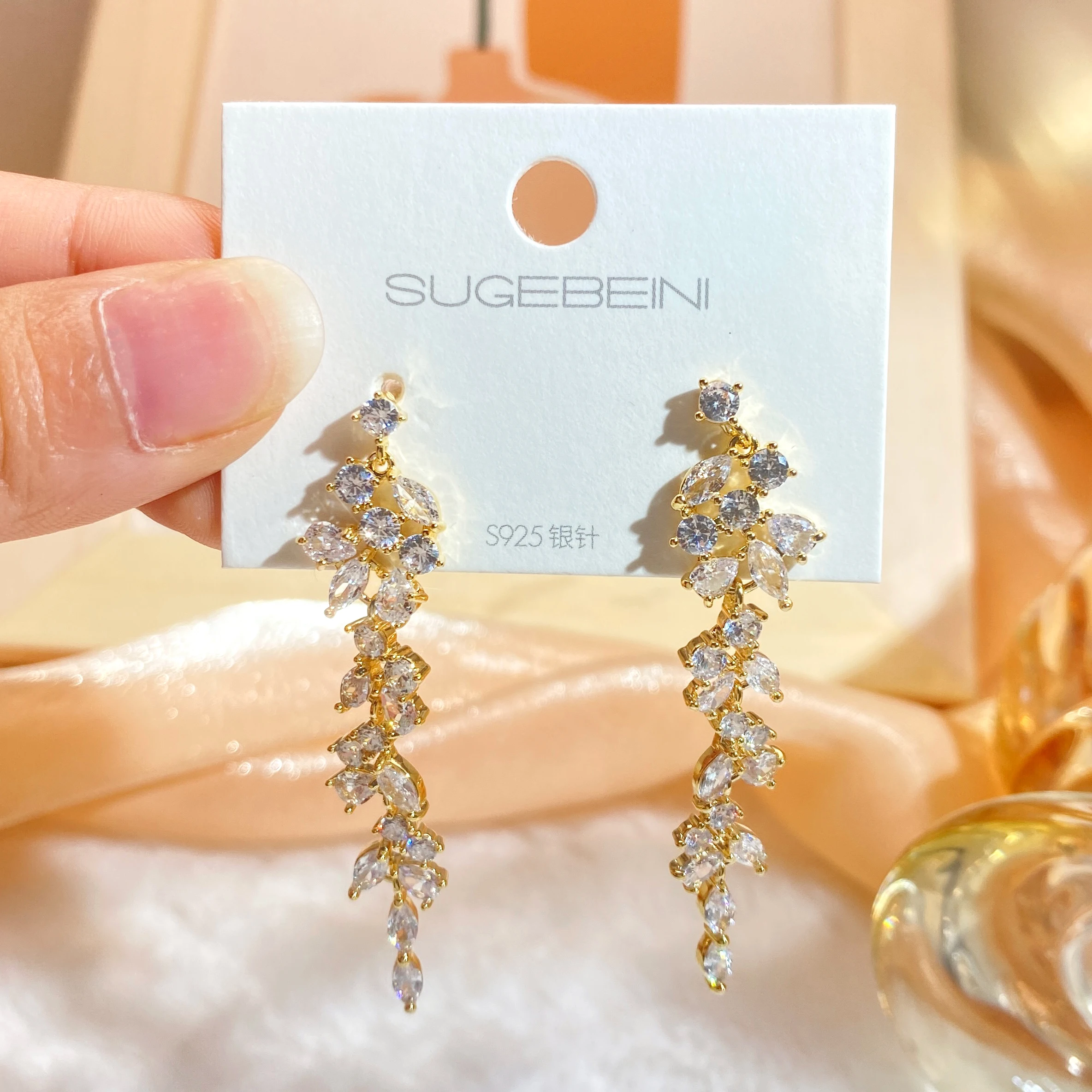 JUWANG Advanced Zircon Long Tassel Fashion Ears Of Wheat Earrings Women\'s Light Luxury 2023 New Temperament  Party Accessories