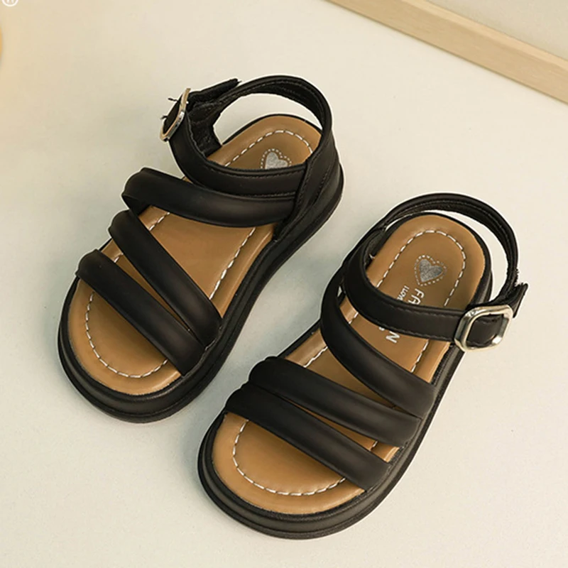 Children's Roman Style Sandals 2024 Summer New Girls Shoes Korean Edition Slippers Childrens Soft Sole Outdoor Beach Shoes