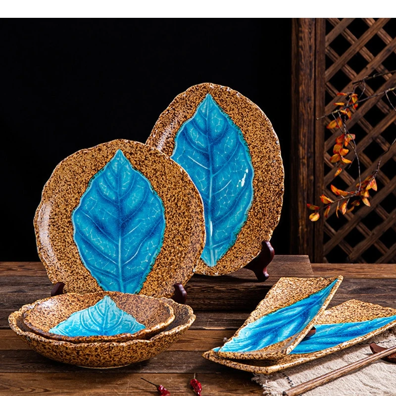 Home Cooking In Japanese - Vintage Ceramic Dining Plate Leaf Hotel