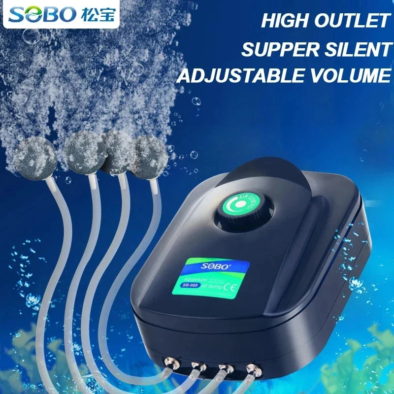 SOBO High Power 8w 12w Fish Tank Oxygen Air Pump Fish Aquarium Air Compressor Adjustable Air Flow Oxygen Pump for Fish 220V-240V