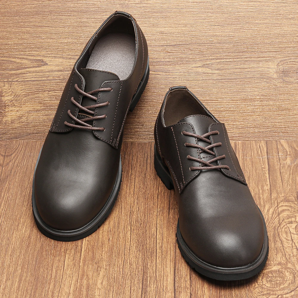 Genuine Leather Men Derby Shoes Ultralight Comfortable fashion Men Casual shoes Black Men Leather Shoes #KD6675