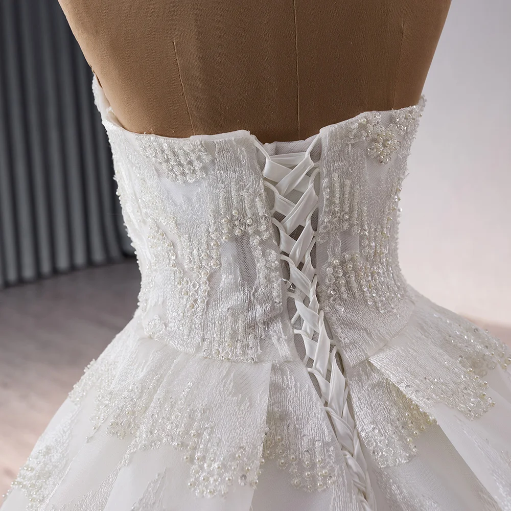 فساتين زفاف كلاسيكية مخصصة للنساء بدون حمالات بدون أكمام العروس سويب تراين الكرة ثوب الزفاف مخصص فيستدو دي نوفيا