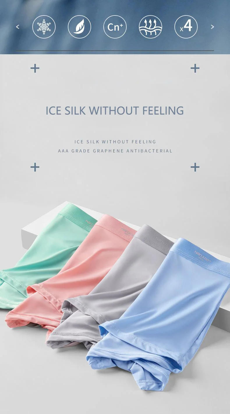 4 stücke Boxershorts männer Eis Seide Unterwäsche Coole Unterhose Atmungsaktive Sexy Dünne Höschen U Konvexen Dessous Großhandel Viele L-6XL – Detail 2