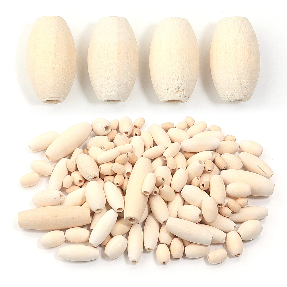20-200pcs/lot Multisize Natural Wooden Beads Olive Shape Puzzle Prayer Long Spacer Wood Beads For DIY Handmade Bracelet Necklace image 6