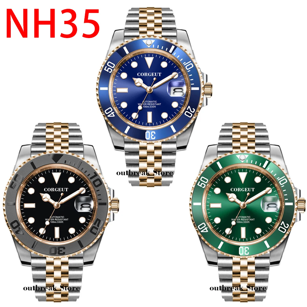 CORGEUT Japan NH35 MIYOTA 8215 Automatic Men Watch Two Tone Rose Gold Jubilee Strap Sterile Blue Sunburst Dial Sapphire Crystal