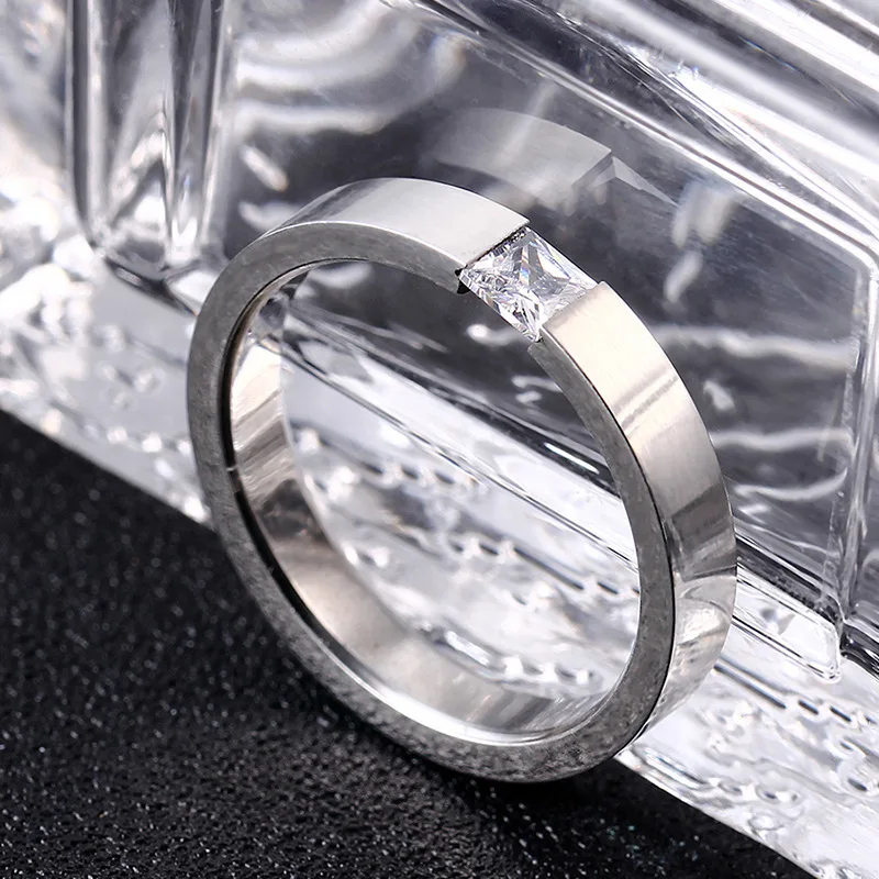 Titanium Steel Rings for Women Frosted Scratched Free Minimalist Silver Color Zircon Ring Men Fashion Jewelry Wholesale KBR180