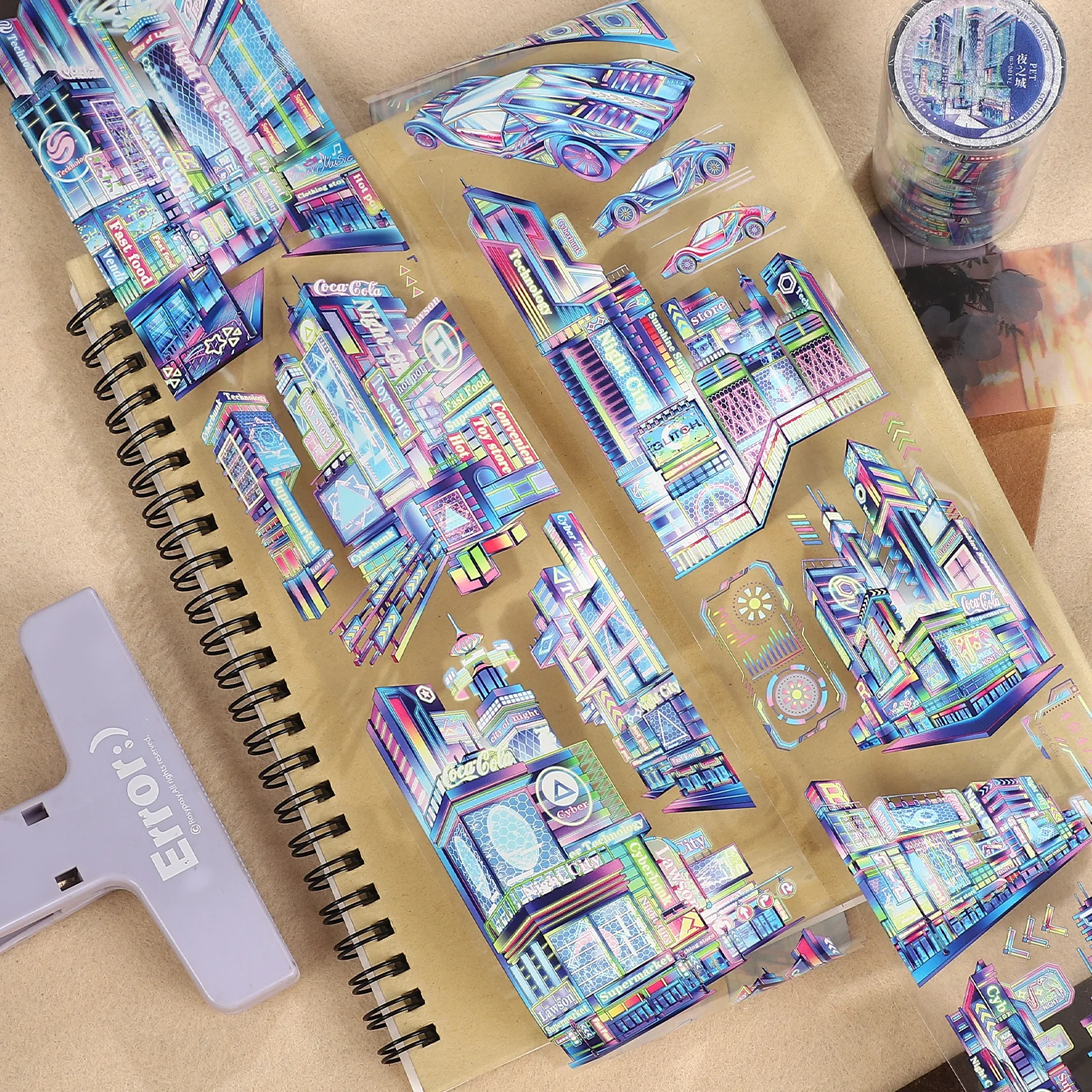 

70mm*5m Vintage Night City High-rise Building Landscape PET Tape Creative DIY Journal Material Collage Scrapbooking Stationery