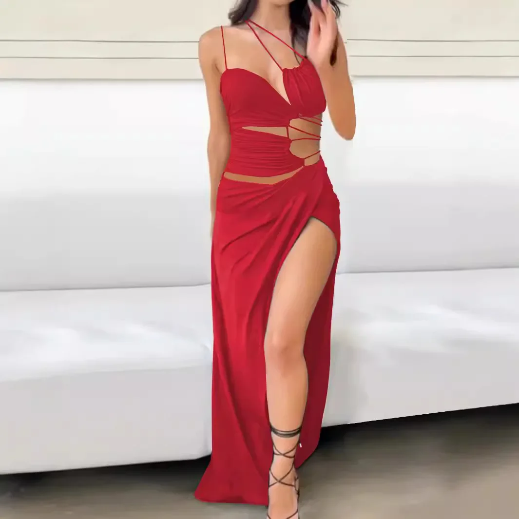 Sexy Slim-fitting Backless Split Neck Maxi Dresses,Women Long Lace-up Night Club Evening Party Dress Plus Size 9XL 8XL 7XL 6XL