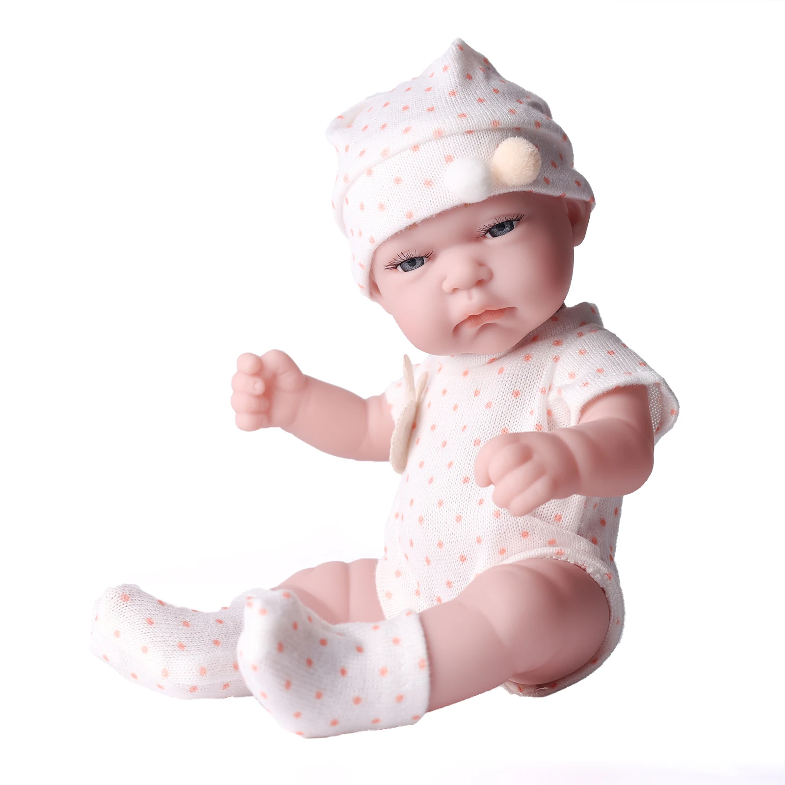 11 Inches Realistic Reborn Baby Dolls with Hat, Vinyl Body Fashion Stocking & Clothes, Children Birthday Gift
