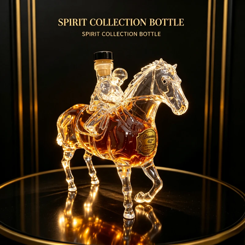 Rider Horse Shaped Glass Decanter Clear Liquor Bottle, Empty & Filled Whiskey Vodka Wine Storage Bottle Bar Decor Gift