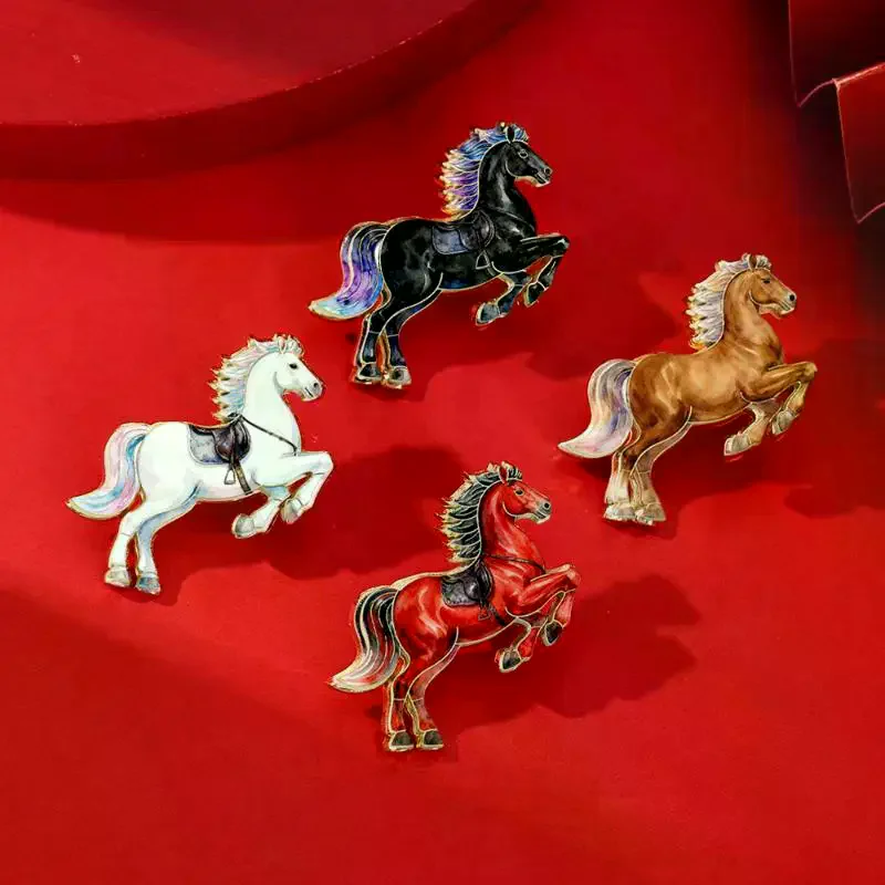 Cartoon Pony Metal Brooches Zodiac Horse Badge Pins Clothing Backpack Accessories For Women Men New Year Gift