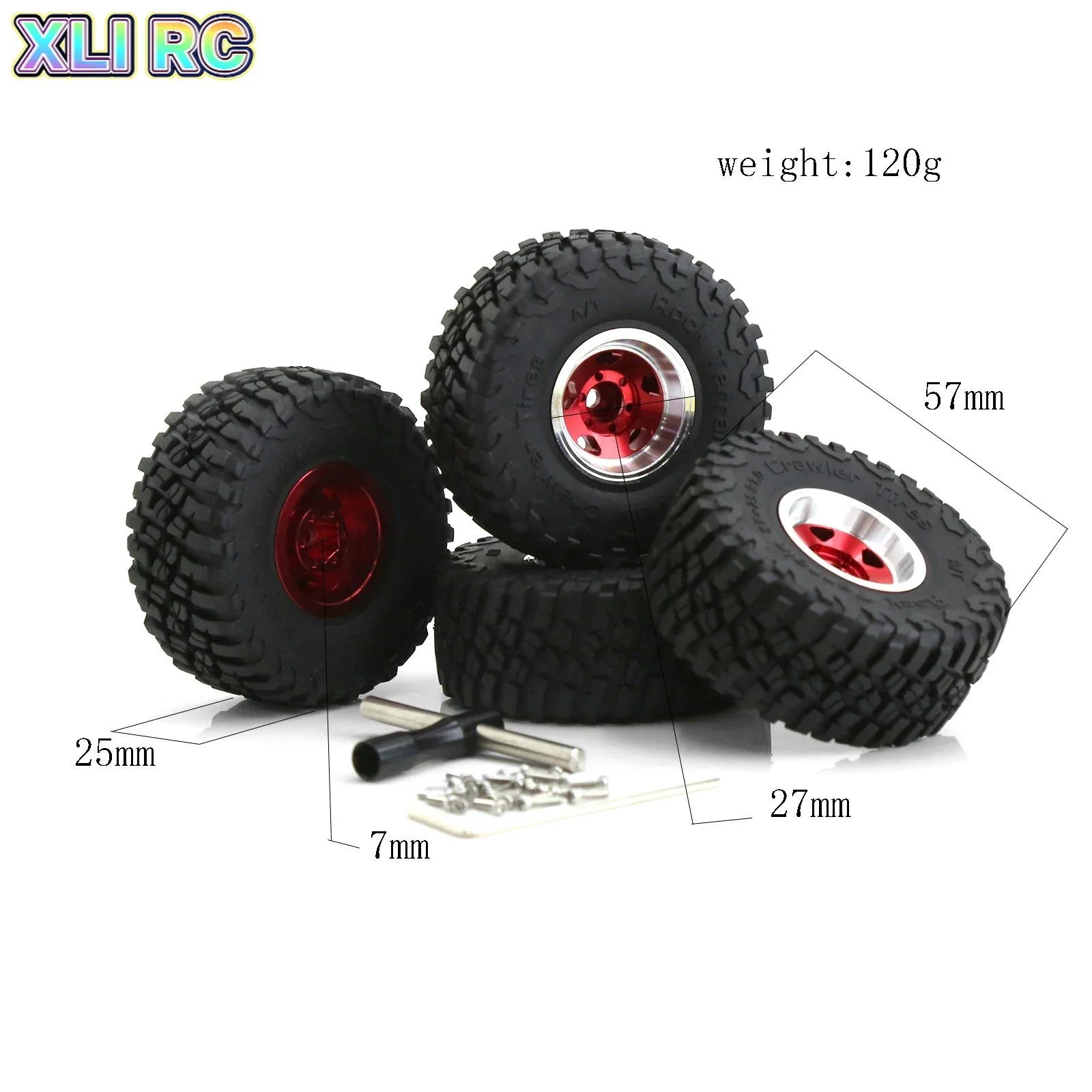 4PCS RC Mud Terrain Tires 1.0 Beadlock Wheel Rims Set For 1/24 RC Crawler Car Axial SCX24 FMS FCX24 Enduro24 AX24 (W1049-T1007)
