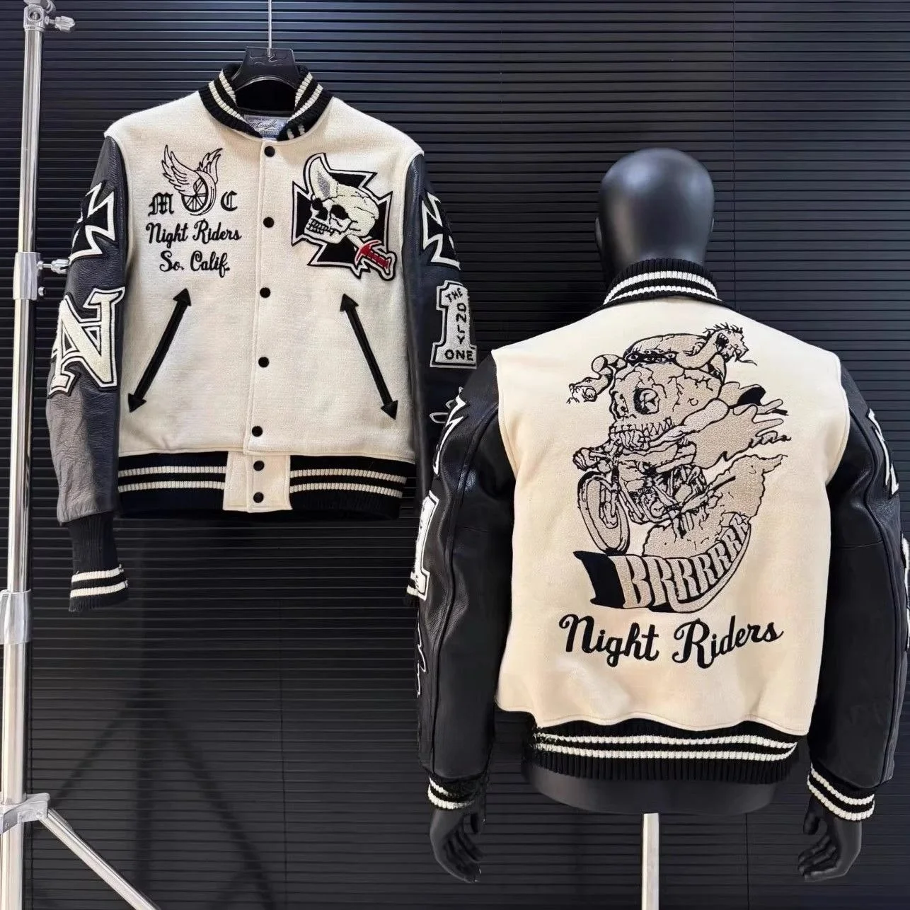 

Оригинальная бейсбольная куртка SUDA Skeleton Knight с вышивкой, хлопковая, мужская, свободного кроя, молодежная, трендовая, из полиэстера