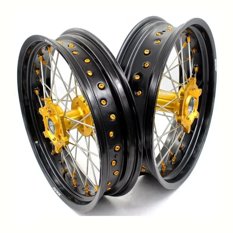 

【2025】 17inch Supermoto Racing Alloy Wheels Rims Set Compatible With DRZ400 DRZ400E DRZ400S DRZ400SM 2000-2025 Gold Hub And Nipp