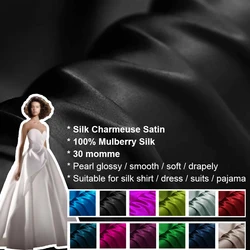 100% seta Charmeuse tessuto di raso 30momme larghezza 114cm tessuto di pura seta abito da sposa materiale da cucire fornitore di seta della cina