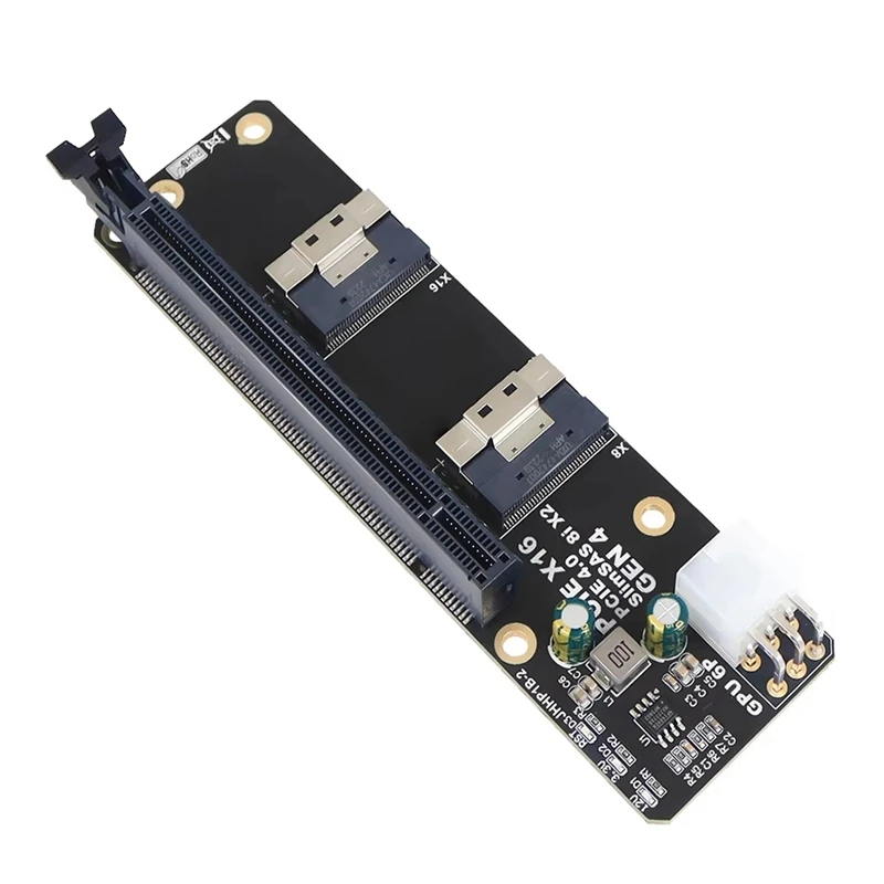 Top-2 Port Slimsas 8I X2 To Pcie 4.0 X16 Slot Adapter Card SFF8654 Riser Card GEN4 For Network Graphics Video Card GPU 6Pin