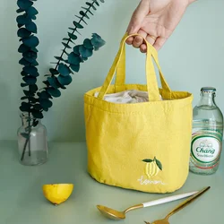 Japanese Cute Drawstring Pocket Stitch Thermal Lunch Bag for Kids Fruit Embroidery Handbags Portable Lunch Box ToteBags