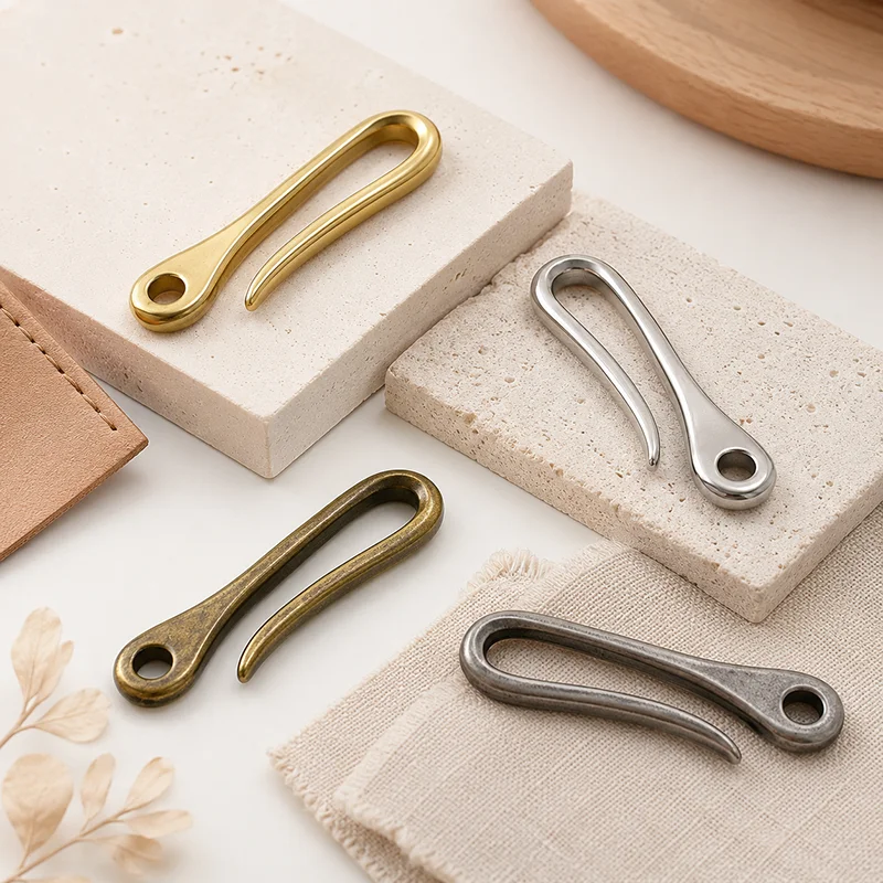 2/5Pcs 50-70mm Solid Brass U Hook Buckle Retro Key Chain Clip for Wallet Leather Craft Cloth Bag Hanger Fish Connector Shackle
